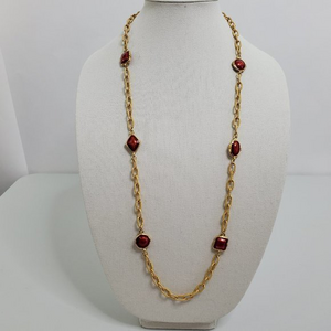 Red Gold‎ Chain Necklace Long Statement Enamel Geom